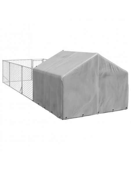 Cuccia per Cani da Esterno con Recinto 6x2x1,5m Acciaio Zincato