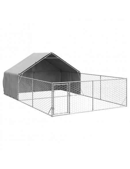 Cuccia per Cani da Esterno con Recinto 6x3x1,9m Acciaio Zincato