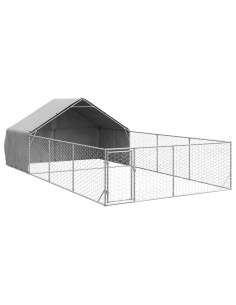 Cuccia per Cani da Esterno con Recinto 7x3x1,9m Acciaio Zincato