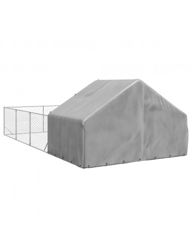 Cuccia per Cani da Esterno con Recinto 7x3x1,9m Acciaio Zincato