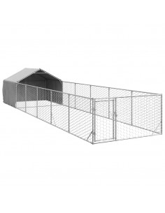 Cuccia per Cani da Esterno con Recinto 8x2x1,5m Acciaio Zincato