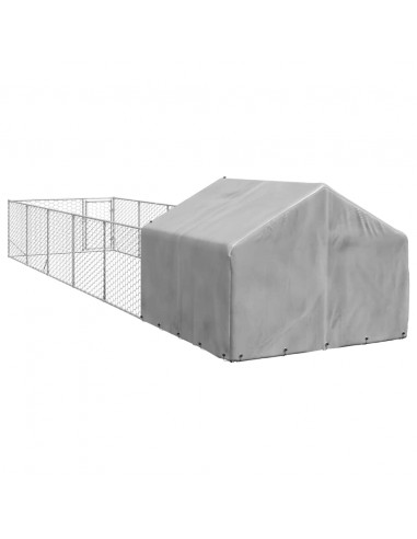 Cuccia per Cani da Esterno con Recinto 8x2x1,5m Acciaio Zincato