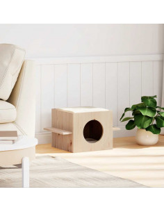 Cuccia per Gatti 51x35x30 cm in Legno Massello di Pino 2