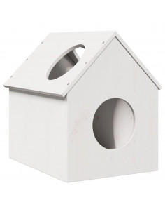 Cuccia per Gatti Bianca 41x50x50 cm in Legno Massello di Pino