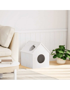 Cuccia per Gatti Bianca 41x50x50 cm in Legno Massello di Pino 2