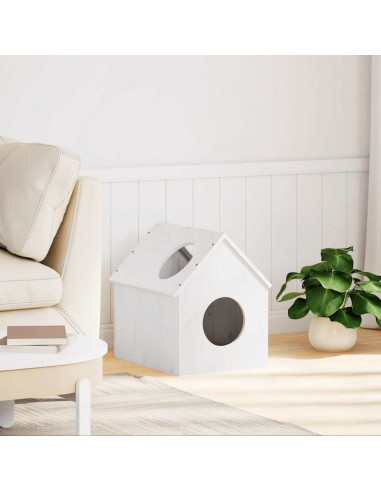 Cuccia per Gatti Bianca 41x50x50 cm in Legno Massello di Pino