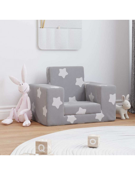 Divano Letto Bambini Grigio Chiaro con Stelle Morbido Peluche