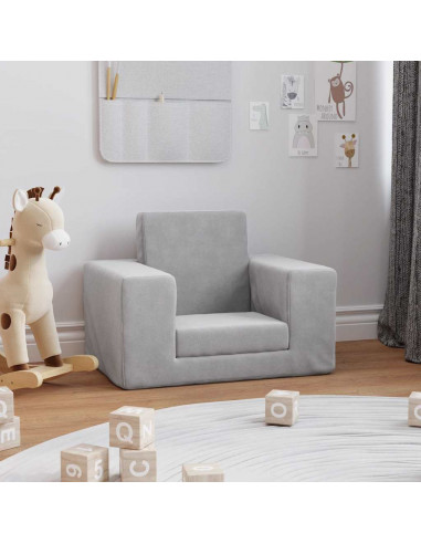 Divano per Bambini Grigio Chiaro in Morbido Peluche