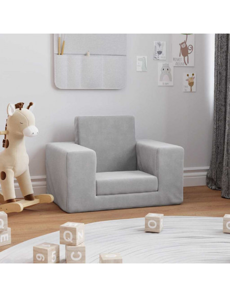 Divano per Bambini Grigio Chiaro in Morbido Peluche