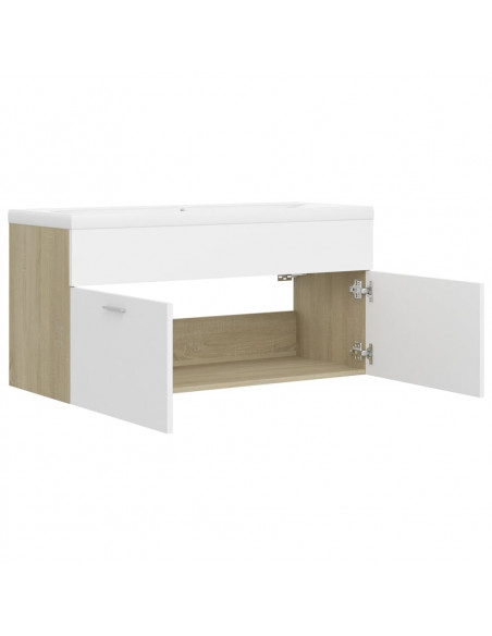 Mobile da Bagno con Lavabo Bianco e Rovere Sonoma in Truciolato