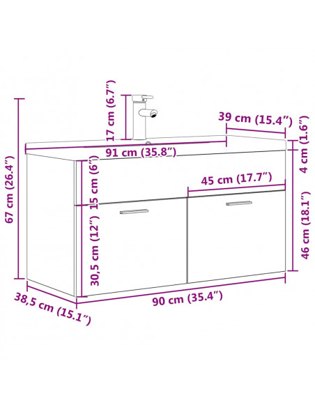Mobile da Bagno con Lavabo Integrato e Rubinetto Grigio Cemento