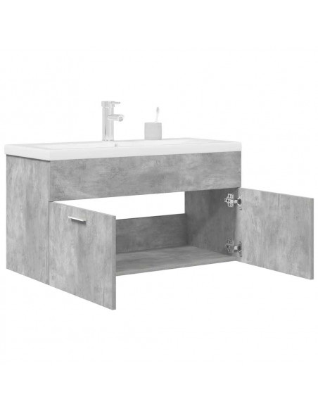 Mobile da Bagno con Lavabo Integrato e Rubinetto Grigio Cemento