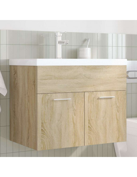 Mobile da Bagno con Lavabo Integrato e Rubinetto Rovere Sonoma