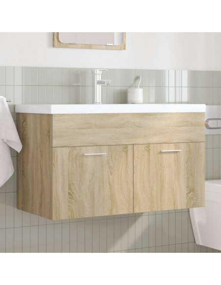 Mobile da Bagno con Lavabo Integrato e Rubinetto Rovere Sonoma