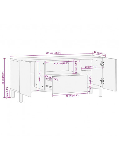 Mobile Porta TV Marrone 105x33x46cm in Legno Massello di Mango