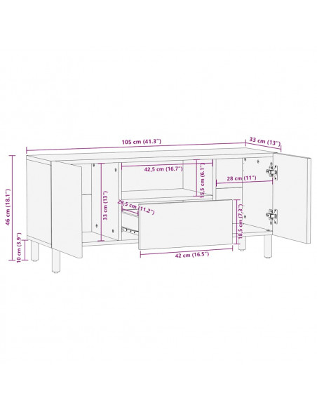 Mobile Porta TV Marrone 105x33x46cm in Legno Massello di Mango