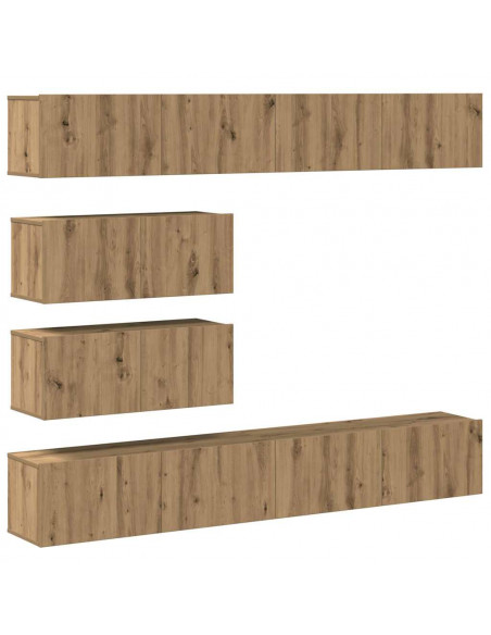 Set Mobile TV 6 pz Montato a Parete Rovere in Legno Multistrato