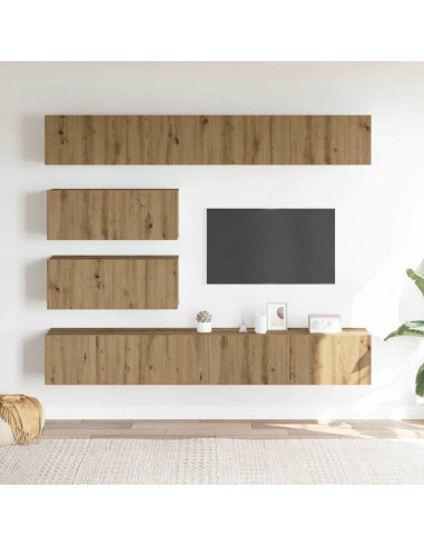 Set Mobile TV 6 pz Montato a Parete Rovere in Legno Multistrato