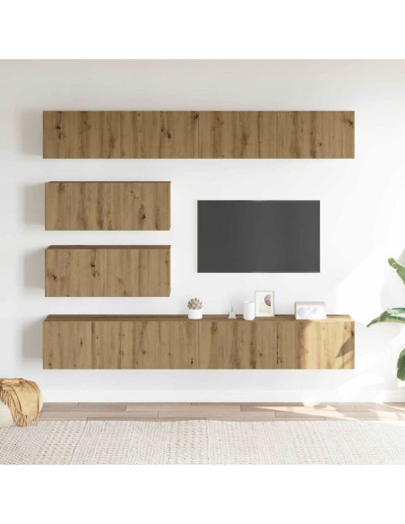 Set Mobile TV 6 pz Montato a Parete Rovere in Legno Multistrato