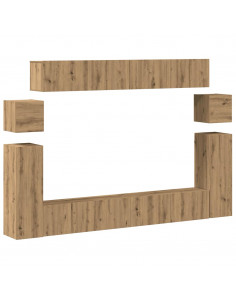 Set Mobile TV 8 pz Montato a Parete Rovere in Legno Multistrato