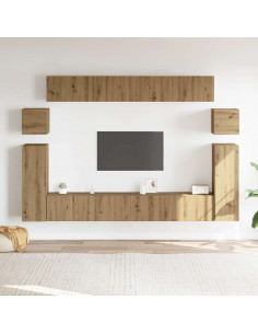 Set Mobile TV 8 pz Montato a Parete Rovere in Legno Multistrato 2