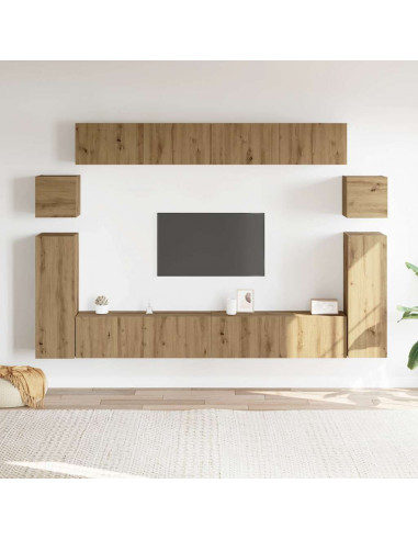 Set Mobile TV 8 pz Montato a Parete Rovere in Legno Multistrato