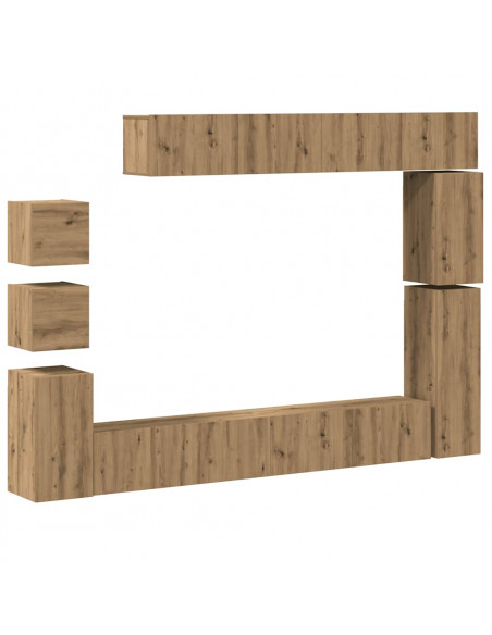 Set Mobile TV 9 pz Montato a Parete Rovere in Legno Multistrato