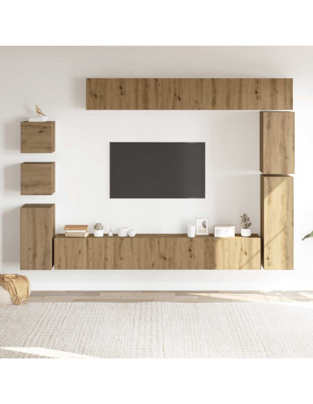 Set Mobile TV 9 pz Montato a Parete Rovere in Legno Multistrato