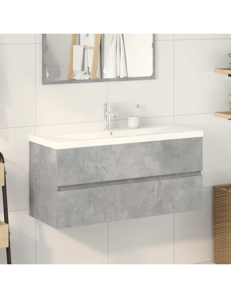 Set Mobili da Bagno 2 pz Grigio Cemento in Legno Multistrato