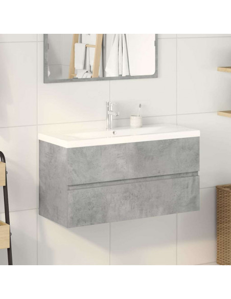 Set Mobili da Bagno 2 pz Grigio Cemento in Legno Multistrato