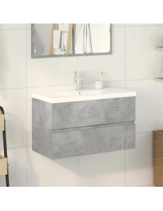 Set Mobili da Bagno 2 pz Grigio Cemento in Legno Multistrato 2