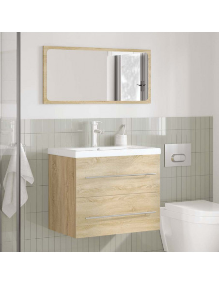 Set Mobili da Bagno 2 pz Rovere Sonoma in Legno Multistrato