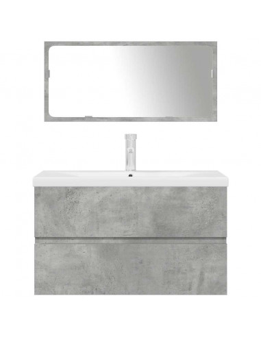 Set Mobili da Bagno 3 pz Grigio Cemento in Legno Multistrato