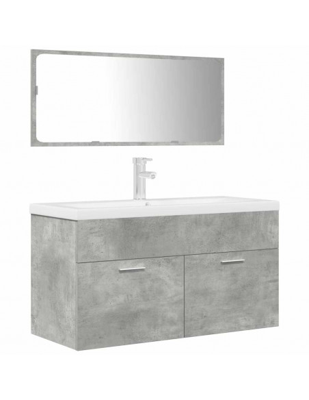 Set Mobili da Bagno 3 pz Grigio Cemento in Legno Multistrato
