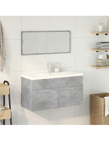 Set Mobili da Bagno 3 pz Grigio Cemento in Legno Multistrato