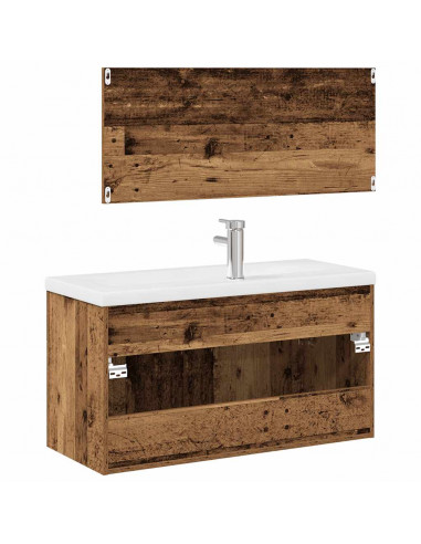 Set Mobili da Bagno 3 pz Legno Antico in Legno Multistrato