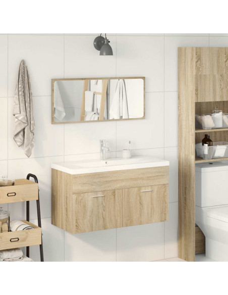 Set Mobili da Bagno 3 pz Rovere Sonoma in Legno Multistrato