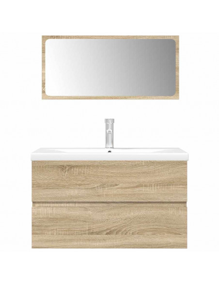 Set Mobili da Bagno 3 pz Rovere Sonoma in Legno Multistrato