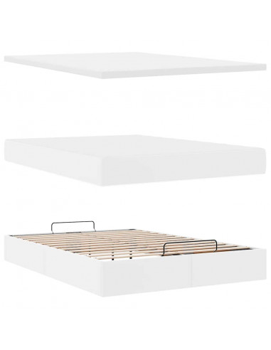 Struttura Letto Pouf con Materasso Bianco 140x190 cm Similpelle