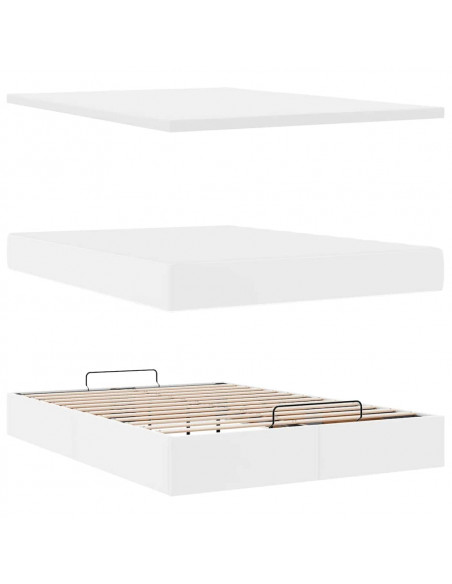 Struttura Letto Pouf con Materasso Bianco 140x190 cm Similpelle