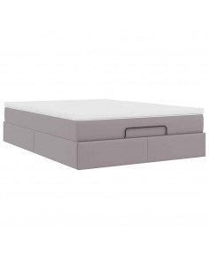 Struttura Letto Pouf con Materasso Grigio 140x190 cm Similpelle 2