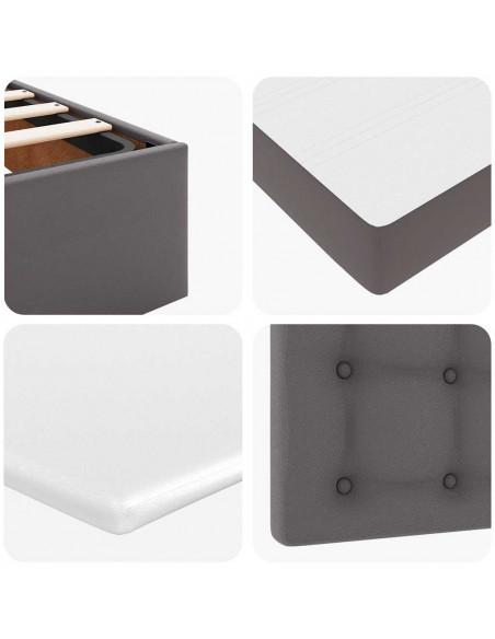 Struttura Letto Pouf con Materasso Grigio 140x190 cm Similpelle