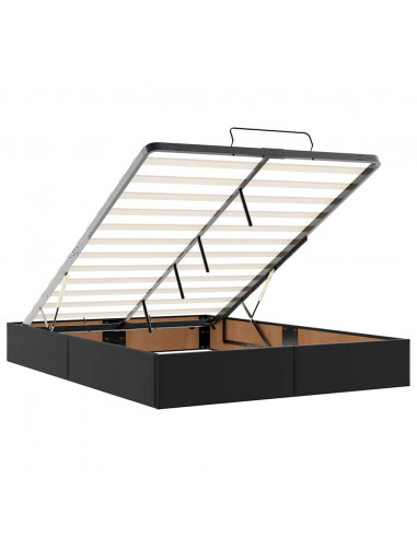 Struttura Letto Pouf con Materasso Nero 140x190 cm Similpelle