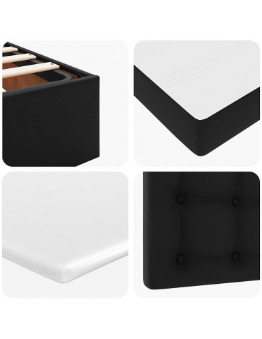 Struttura Letto Pouf con Materasso Nero 140x190 cm Similpelle