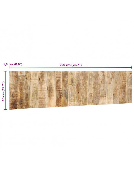 Testiera 200 cm in Legno Massello di Mango Grezzo