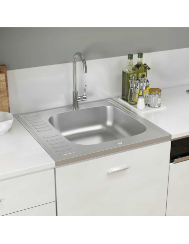 Lavello da Cucina con Scarico Argento 600x600x155 mm Acciaio