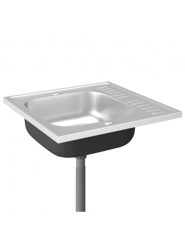 Lavello da Cucina con Scarico Argento 600x600x155 mm Acciaio
