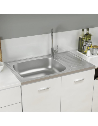 Lavello da Cucina con Scarico Argento 800x500x155 in Acciaio