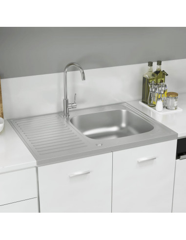 Lavello da Cucina con Scarico Argento 800x600x155 mm Acciaio