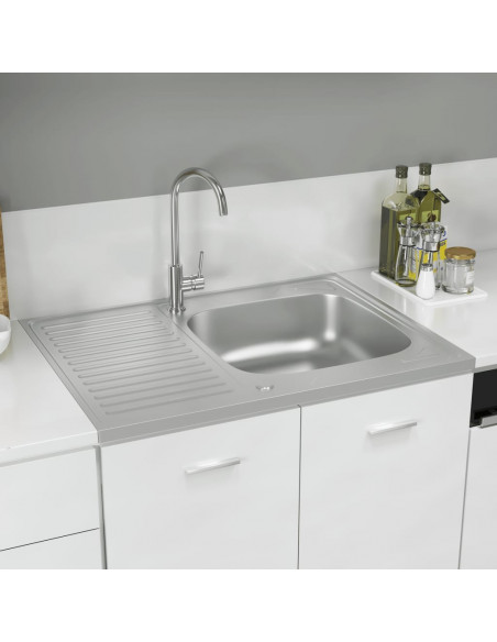Lavello da Cucina con Scarico Argento 800x600x155 mm Acciaio